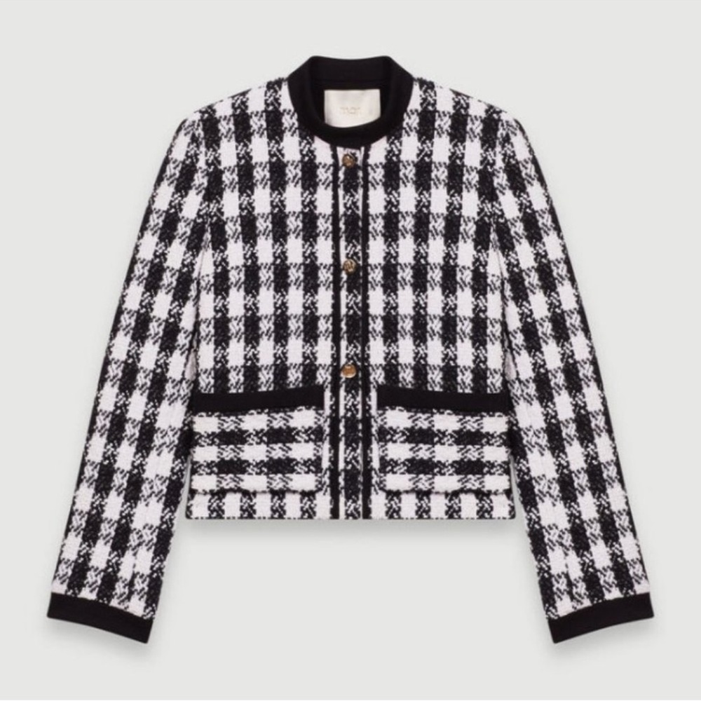 Maje Vicky Houndstooth Cotton-blend Tweed Jacket
